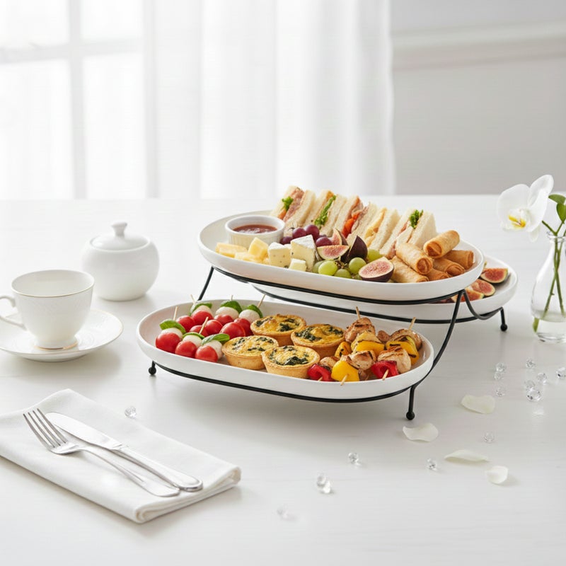 Shallow طقم تقديم خزفي ضحل 3 قطع 31 سم أبيض من الصين العظمية الجديدة صواني كبيرة لاستضافة أنيقة، تناول الطعام اليومي، رمضان، عيد، ديوالي والاحتفالات المبهجة - Image 2