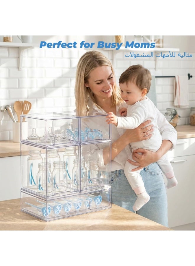 LBMT منظم تخزين زجاجات الأطفال،عبوة من 5 منظمات أطفال موفرة للمساحة وحاوية تخزين مع درج ومقبض للزجاجات واللهايات وأجزاء المضخة وأدراج شفافة قابلة للتكديس لسطح العمل وطاولة الزينة والحمام والخزانة وتنظيم المخزن - Image 2