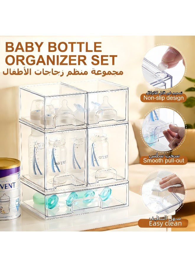 LBMT منظم تخزين زجاجات الأطفال،عبوة من 5 منظمات أطفال موفرة للمساحة وحاوية تخزين مع درج ومقبض للزجاجات واللهايات وأجزاء المضخة وأدراج شفافة قابلة للتكديس لسطح العمل وطاولة الزينة والحمام والخزانة وتنظيم المخزن - Image 4