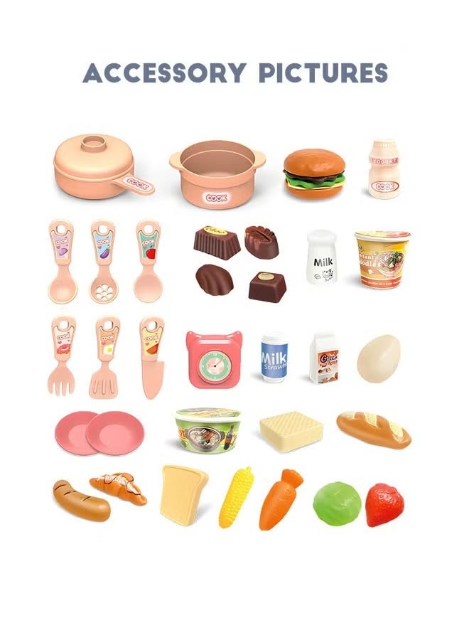 34 Pcs Kids Kitchen Playset Kitchen Toys with Realistic Lights and Sounds Simulation of Spray and Play Sink,Fruit Vegetable Tea Playset and Cookware Set Fruit, Kitchen Accessories Set Toy Kitchen Pretend Play Toy Set for 3+ Year Old Boys and Girls - Image 3