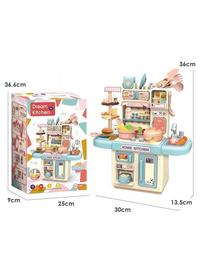 34 Pcs Kids Kitchen Playset Kitchen Toys with Realistic Lights and Sounds Simulation of Spray and Play Sink,Fruit Vegetable Tea Playset and Cookware Set Fruit, Kitchen Accessories Set Toy Kitchen Pretend Play Toy Set for 3+ Year Old Boys and Girls - Image 2