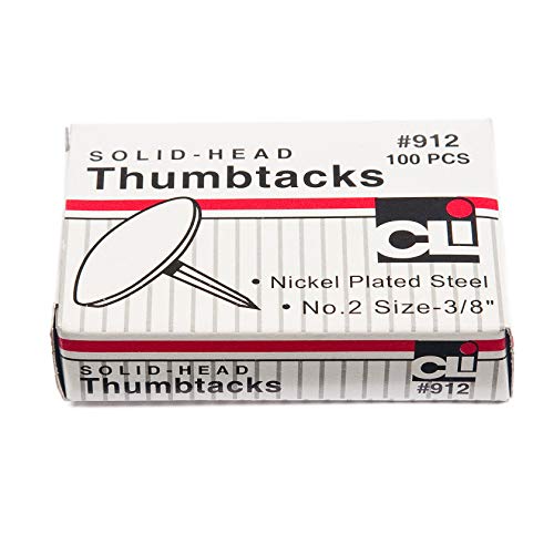 Charles Leonard Thumb Tacks, Nickel Plated Solid Head, 3/8 Inch Head, 100-Pack (912) - Image 2