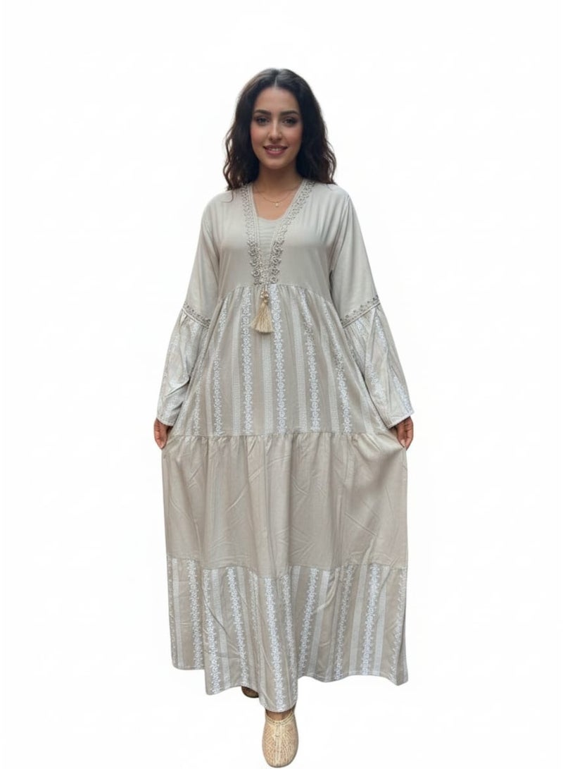 عباية كتان نسائي مطرز – دريس كاجوال أنيقة – خامة كتان فاخرة للاستخدام اليومي والخروج والاستقبال - Image 1