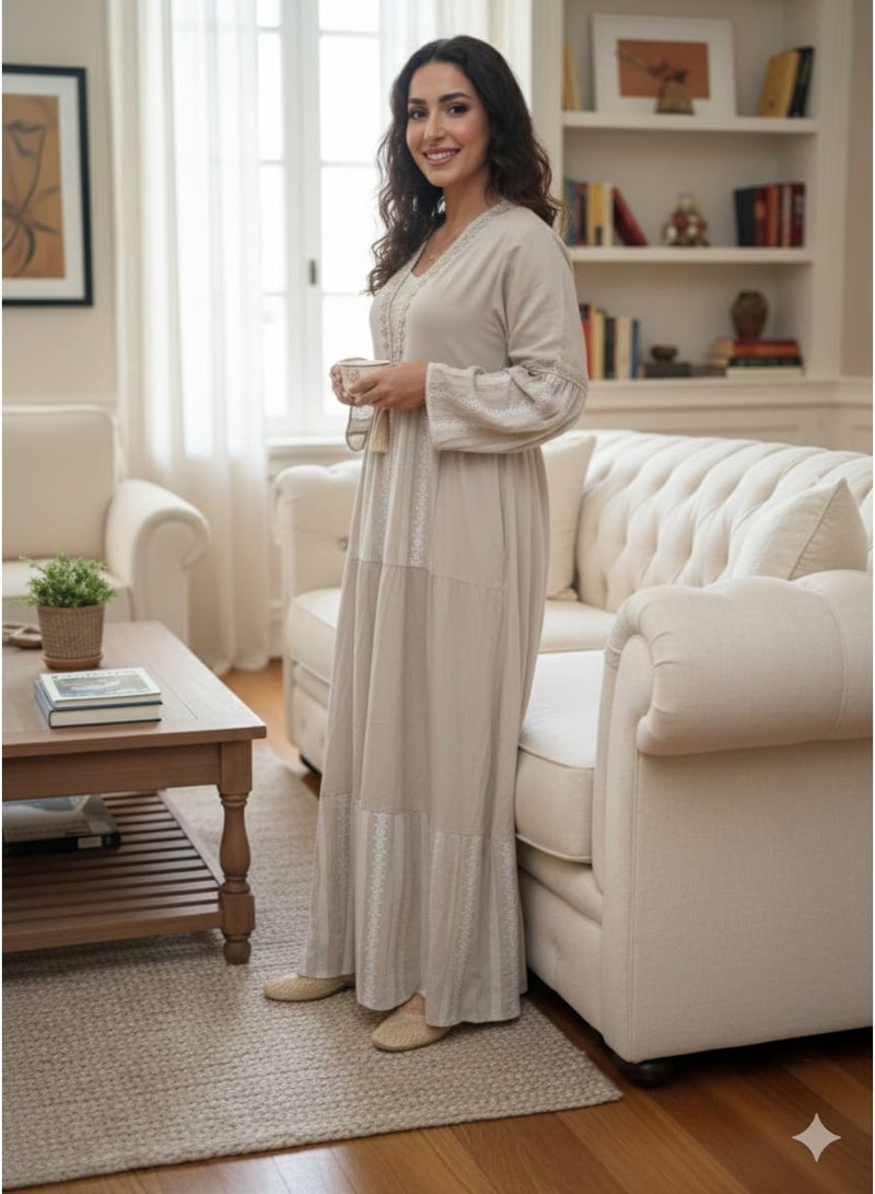 عباية كتان نسائي مطرز – دريس كاجوال أنيقة – خامة كتان فاخرة للاستخدام اليومي والخروج والاستقبال - Image 2