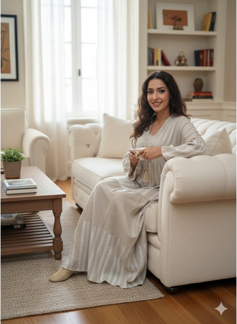 عباية كتان نسائي مطرز – دريس كاجوال أنيقة – خامة كتان فاخرة للاستخدام اليومي والخروج والاستقبال - Image 3