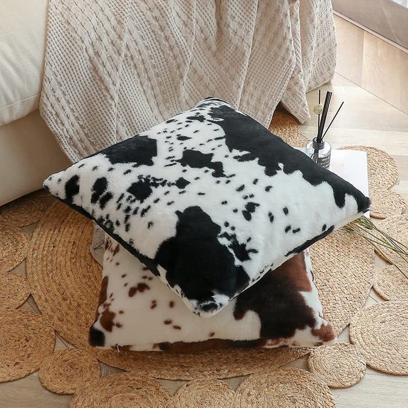 TOMWISH Cowhide Animal Black White and Brown Fur Throw Pillow Covers 22x22 Set of 2 for Chair Bedroom Living Room Sofa Couch Bed Outdoor Double Sided Printing Fur Fleece Soft Cozy Pillow Covers - Image 3