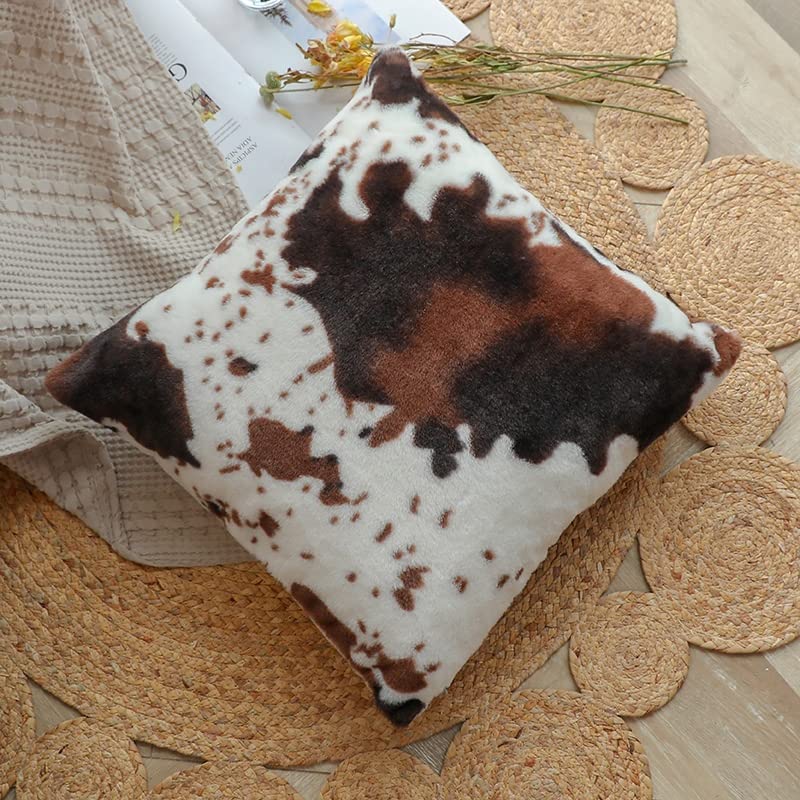 TOMWISH Cowhide Animal Black White and Brown Fur Throw Pillow Covers 22x22 Set of 2 for Chair Bedroom Living Room Sofa Couch Bed Outdoor Double Sided Printing Fur Fleece Soft Cozy Pillow Covers - Image 5