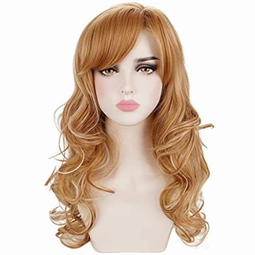 Deifor Long Curly Wavy Strawberry Blonde Highlights Natural Synthetic Hair Wigs with Bangs for Women Daily Wear, Cosplay, Halloween - Image 1
