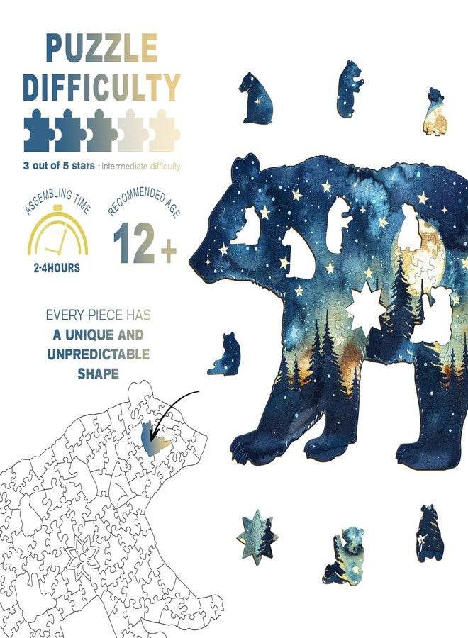 DOCRAGI Wooden Puzzles for Adults - Astral Bear Wooden Jigsaw Puzzle - Unique Animal Shaped Wood Puzzles Adult - Christmas Birthday Gifts for Adults/Friends/Family - 100 Pcs 9.1 * 6in - Image 2