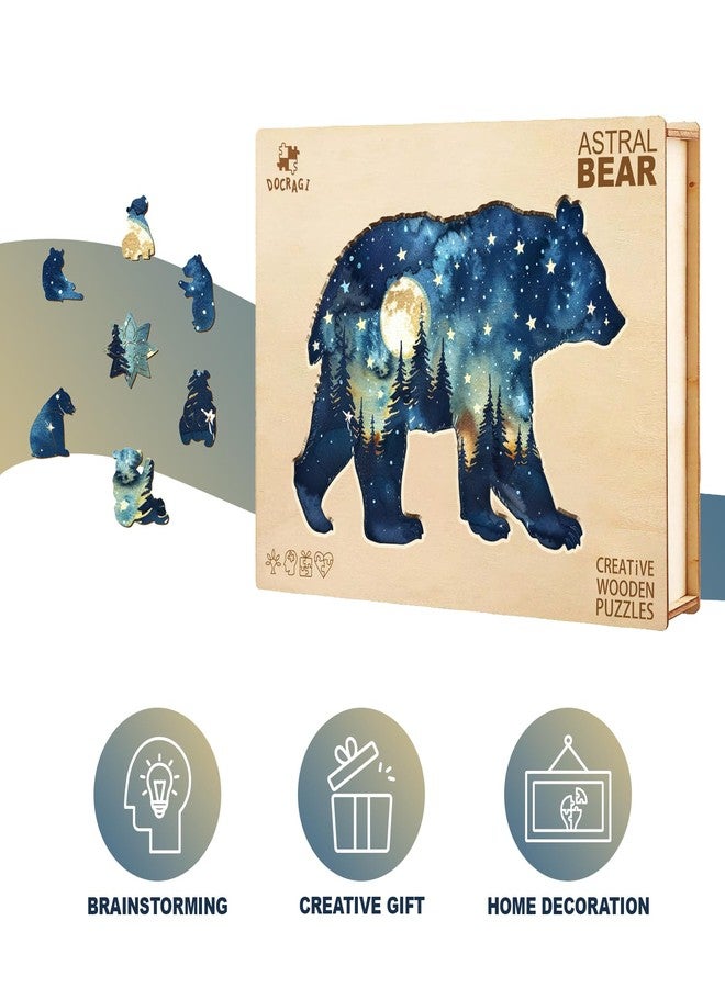 DOCRAGI Wooden Puzzles for Adults - Astral Bear Wooden Jigsaw Puzzle - Unique Animal Shaped Wood Puzzles Adult - Christmas Birthday Gifts for Adults/Friends/Family - 100 Pcs 9.1 * 6in - Image 4