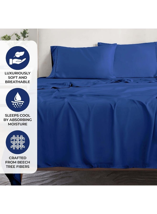 Superior Modal from Beechwood 300 Thread Bed Sheet Set 1 Elastic Deep Pocket Fitted Sheet 1 Flat Sheet 2 Pillowcases Soft Cool Sheets Sateen Weave Bedding Essentials King Navy Blue - Image 5