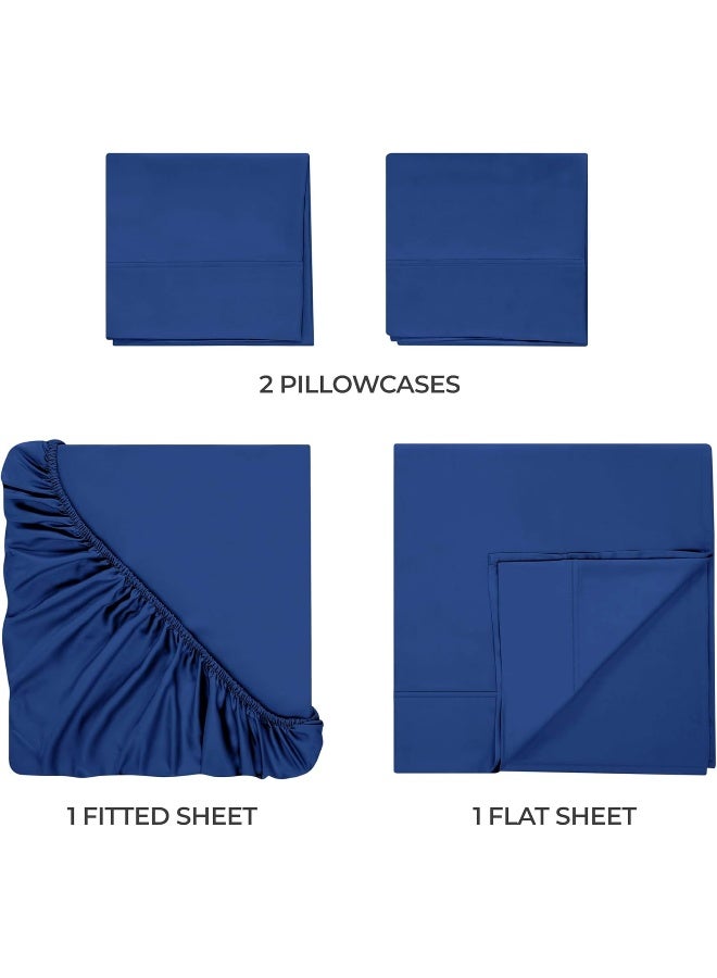 Superior Modal from Beechwood 300 Thread Bed Sheet Set 1 Elastic Deep Pocket Fitted Sheet 1 Flat Sheet 2 Pillowcases Soft Cool Sheets Sateen Weave Bedding Essentials King Navy Blue - Image 4
