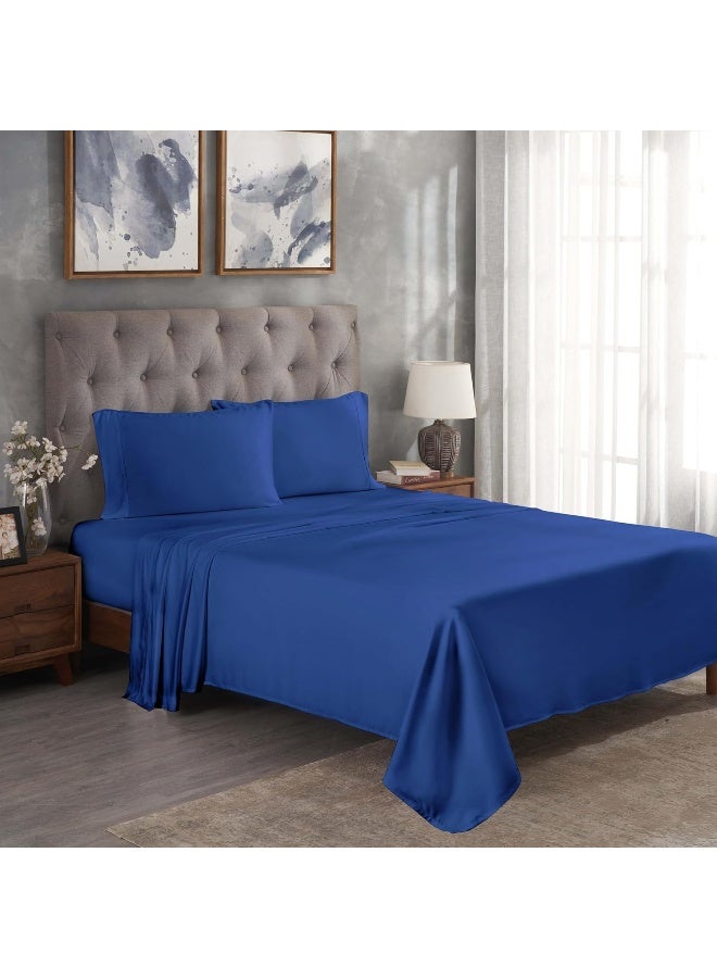 Superior Modal from Beechwood 300 Thread Bed Sheet Set 1 Elastic Deep Pocket Fitted Sheet 1 Flat Sheet 2 Pillowcases Soft Cool Sheets Sateen Weave Bedding Essentials King Navy Blue - Image 2