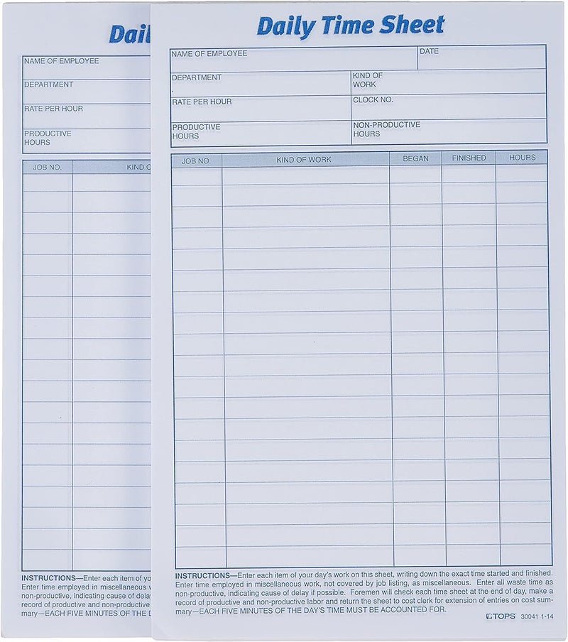 TOPS Daily Employee Time And Job Sheet, 6 x 9.5 Inches, 100 Sheets per Pad, 2 Pads/Pack - Image 3