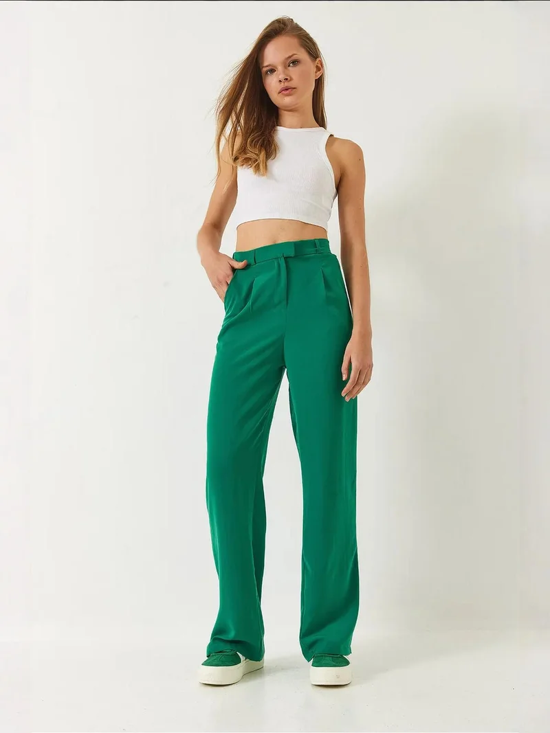 Bianco Lucci Green LUCCI Palazzo Pants with Pockets for Women | Best Price UAE