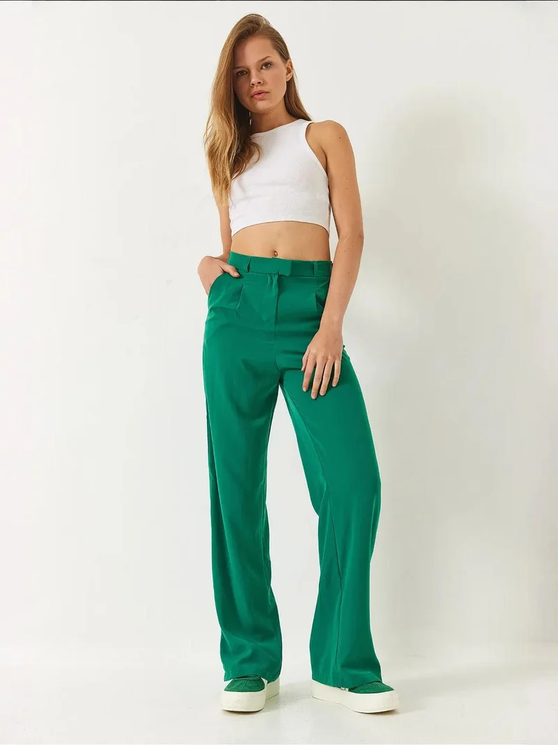 Bianco Lucci Green LUCCI Palazzo Pants with Pockets for Women | Best Price UAE