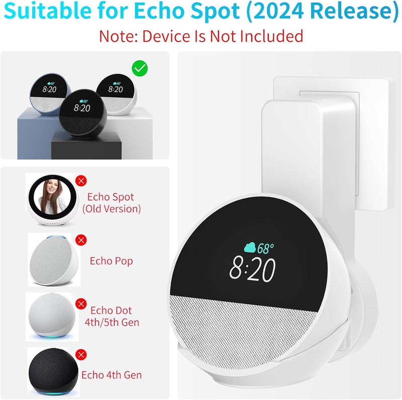 ZUOLACO Wall Mount for Ech0 Sp0t (2024 Version), Ech0 Spot Holder, No Screws or Drilling Required, Space Saving Spot Accessories with Cable, Hidden Storage (WL803), White - Image 2