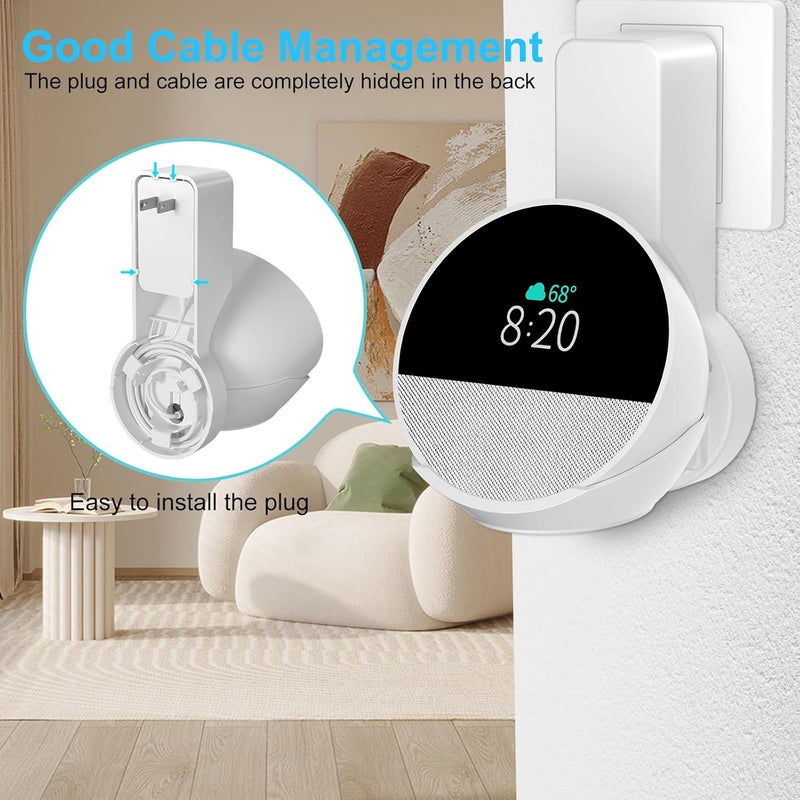 ZUOLACO Wall Mount for Ech0 Sp0t (2024 Version), Ech0 Spot Holder, No Screws or Drilling Required, Space Saving Spot Accessories with Cable, Hidden Storage (WL803), White - Image 4