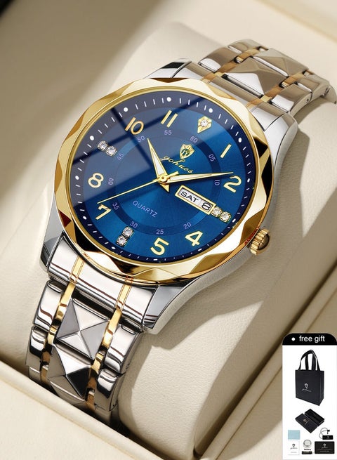 Man's Watches, Top Brand Luxury Waterproof Luminous Stainless Steel Band Quartz Analog Wrist Watch - 41mm - Father or Boyfriend Gift