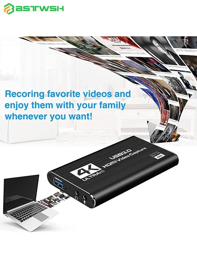 BSTWSH - Video Capture Card 4K 1080P 60FPS, HDMI Capture Card Switch, Game Capture Card USB 3.0 for Live Streaming Video Recording, Screen Capture Device Work with PS4/PC/OBS/DSLR/Camera/Gaming Recording,Black - Image 1