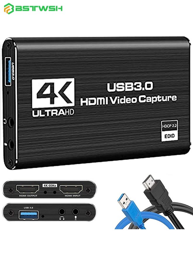 BSTWSH - Video Capture Card 4K 1080P 60FPS, HDMI Capture Card Switch, Game Capture Card USB 3.0 for Live Streaming Video Recording, Screen Capture Device Work with PS4/PC/OBS/DSLR/Camera/Gaming Recording,Black - Image 1