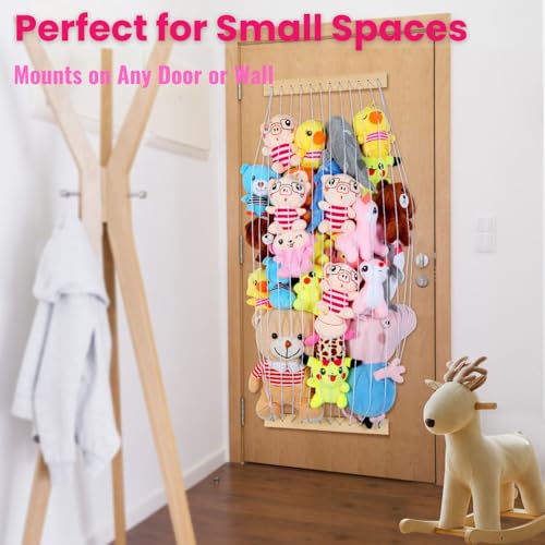 VOMELON Stuffed Animal Storage Hammock Wooden Plush Toy Organizer for Kids Room Décor, Playroom Nursury Plush Toys Storage Caddy, Decoration Wall Hanging Stuffed Animal Net or Hammock Corner - Image 5