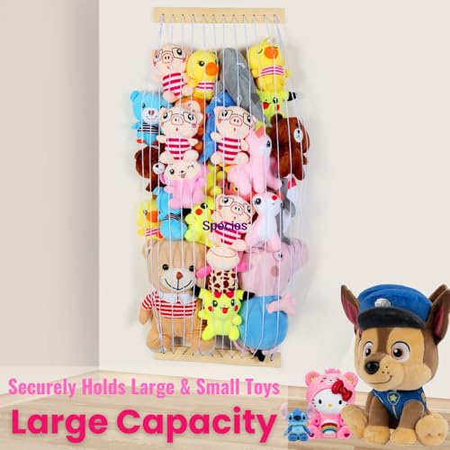 VOMELON Stuffed Animal Storage Hammock Wooden Plush Toy Organizer for Kids Room Décor, Playroom Nursury Plush Toys Storage Caddy, Decoration Wall Hanging Stuffed Animal Net or Hammock Corner - Image 4