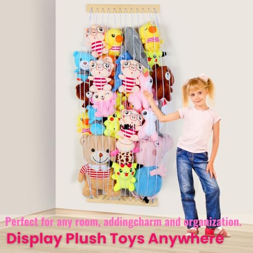 VOMELON Stuffed Animal Storage Hammock Wooden Plush Toy Organizer for Kids Room Décor, Playroom Nursury Plush Toys Storage Caddy, Decoration Wall Hanging Stuffed Animal Net or Hammock Corner - Image 2