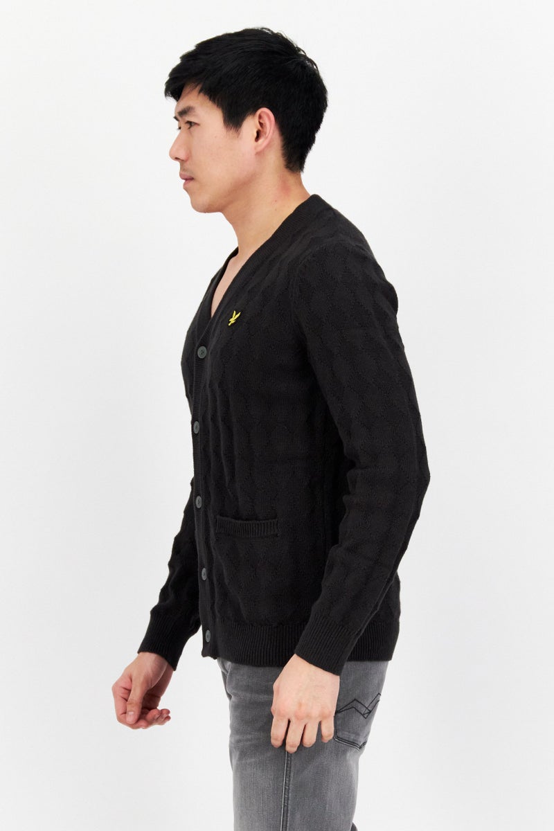Lyle & Scott Men V-Neck Long Sleeve Knitted Cardigans, Black - Image 3