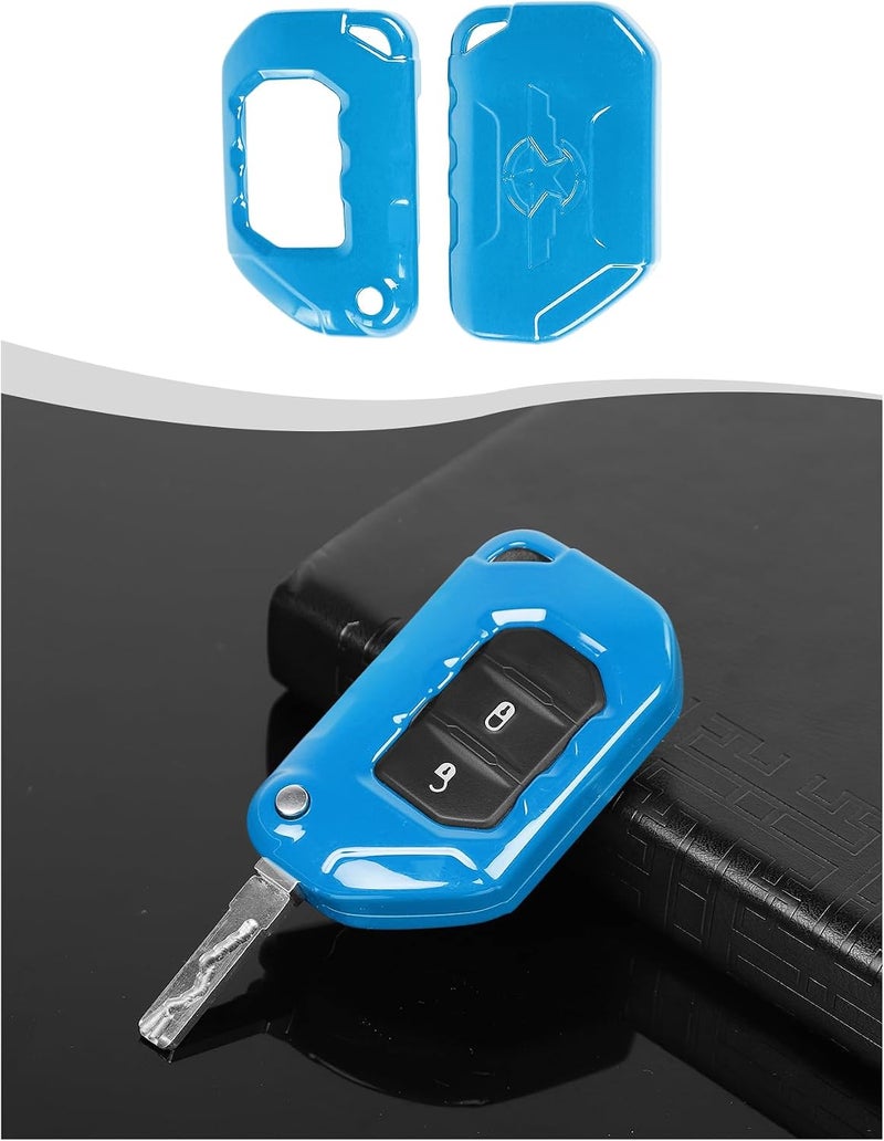 Hoolcar Key Fob Cover Case Key Holder Shell Remote Control Smart Key Fob Protector Compatible with Jeep Wrangler JL JLU & Gladiator JT 2018-2025, Light Blue - Image 1