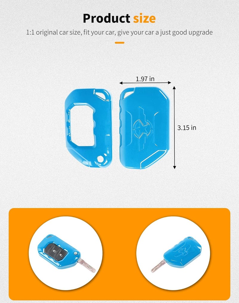 Hoolcar Key Fob Cover Case Key Holder Shell Remote Control Smart Key Fob Protector Compatible with Jeep Wrangler JL JLU & Gladiator JT 2018-2025, Light Blue - Image 4