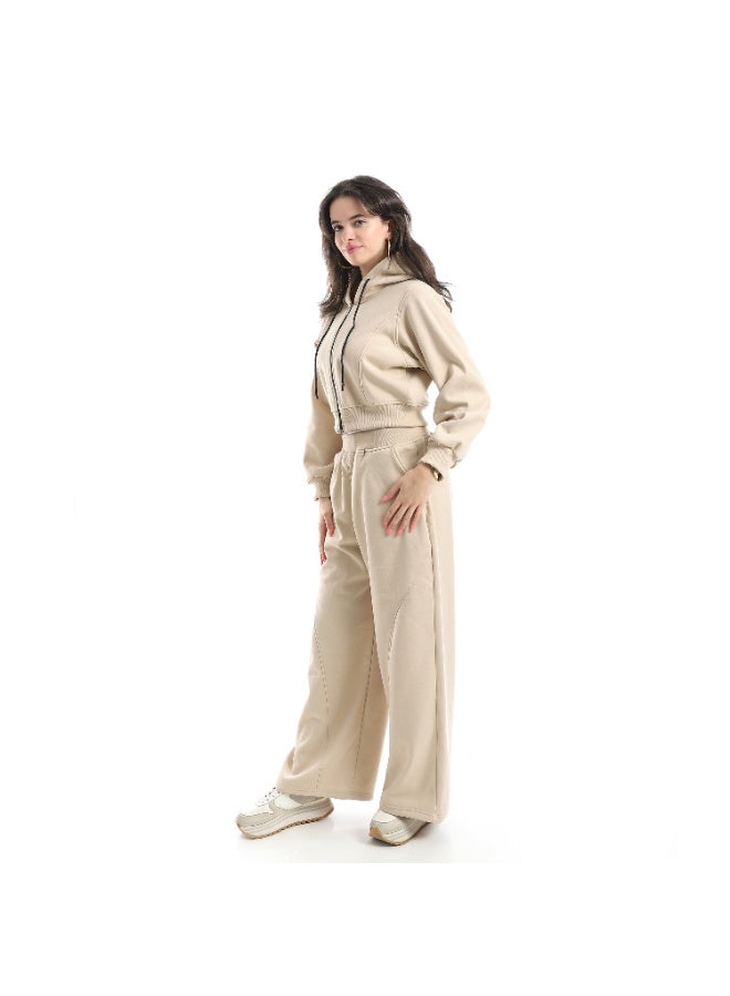 Caesar Women's two-piece Melton tracksuit with front zipper and wide-leg pants - Image 2