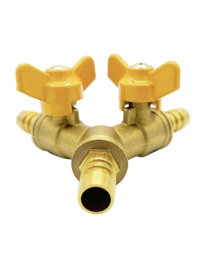 Brass 3 Way Shut-Off Valve, 3/8" Hose Barb 2 Switch Y Shaped Ball Valve Water/Fuel/Air - Image 4