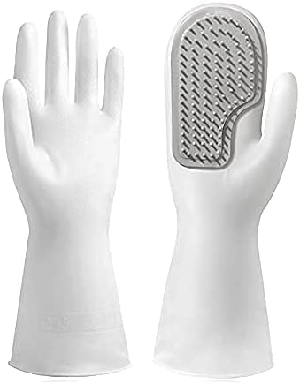 Styllent 1 Pair Pet Grooming Gloves Gentle Hair Removal Brush Cat and Dog Hair High-Efficiency Removal Multifunctional Kitchen Bathroom Cleaning Brush Washing White, 11.8+-0.4 Inch - Image 1