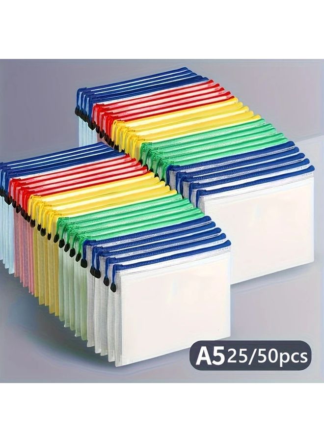 25 Pcs A5 Mesh Zipper Bags For Office Supplies Puzzle Storage Multiple Colors - Image 1