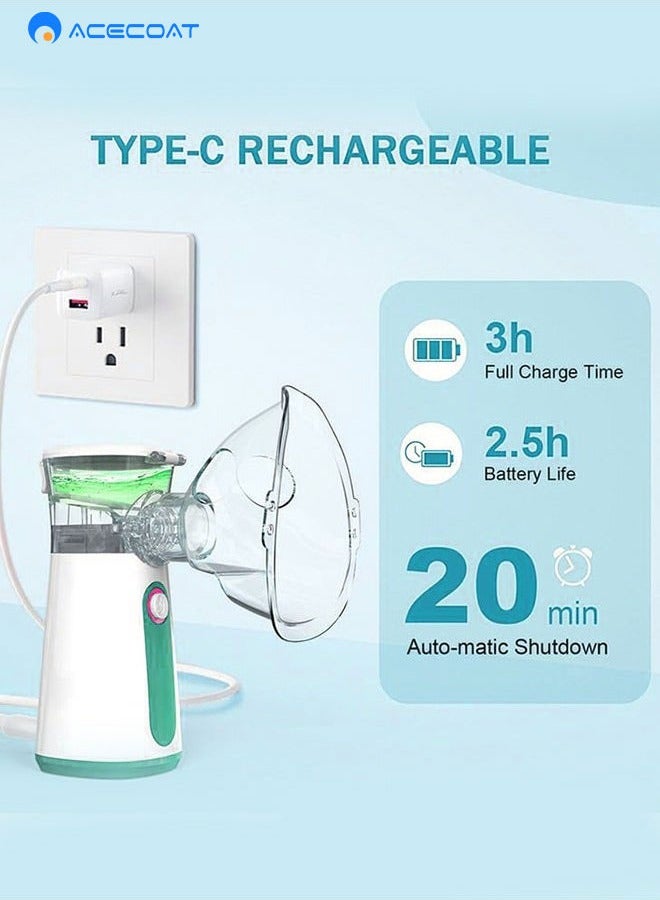 ACECOAT Portable Nebulizer Machine for Adults Kids, USB-C Rechargeable Handheld Nebulizer for Breathing Treatment, 2 Adjustable Modes, Efficiency&Quiet, 3 Masks, Travel and Home Use  - Image 4