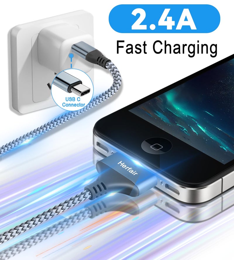 Herfair USB C to 30 Pin Charger Cable Nylon Braided Modern Charging Cord Compatible with iPhone 4/4s/3G/3GS & iPad 1 2 3 & iPod Touch 4 3 2 1 Classic/Nano 2 3 4 5 6 (3FT) - Image 4