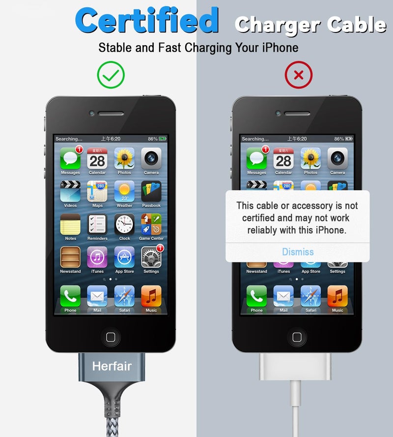 Herfair USB C to 30 Pin Charger Cable Nylon Braided Modern Charging Cord Compatible with iPhone 4/4s/3G/3GS & iPad 1 2 3 & iPod Touch 4 3 2 1 Classic/Nano 2 3 4 5 6 (3FT) - Image 5
