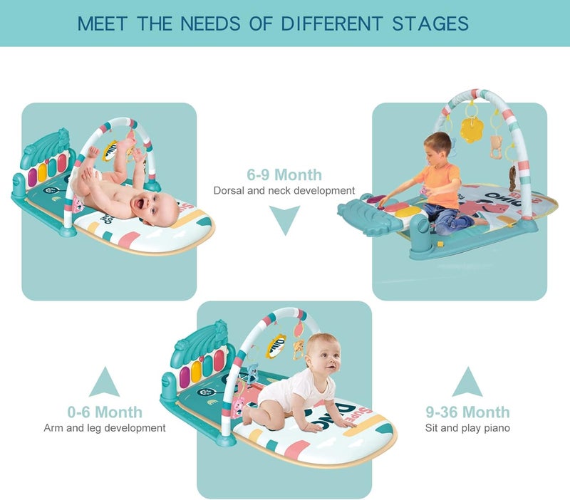 dearlomum Baby Play Mat & Gym, Piano Tummy Time Activity Mat with 5 Sensory Toys, Music & Lights - Boy & Girl Gifts for Newborn to 12 Months (Blue) | Comes with 5 sensory toys, built-in music & lights, great developmental gift for infants - Image 2