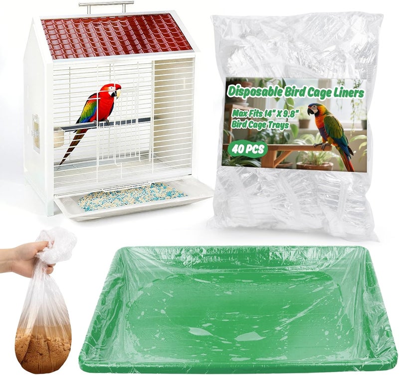 RAINFLOW Disposable Bird Cage Liner - 50PCS Elastic Plastic Small Animal Cage Liners Waterproof Easy to Clean Leakproof for Portable Birdcage Litter Box Liners for Parakeet Hedgehog Hamster (14x9.8IN) - Image 1