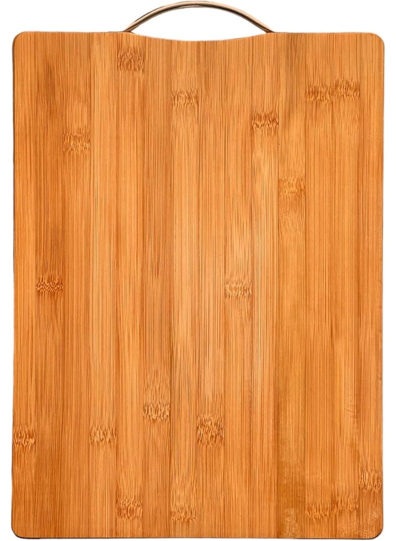 Large Bamboo Chopping Board - 34 x 24 cm Wooden Kitchen Cutting Board with Metal Handle - BPA Free & Anti-Microbial Prep Surface - Eco-Friendly & Recyclable Utility