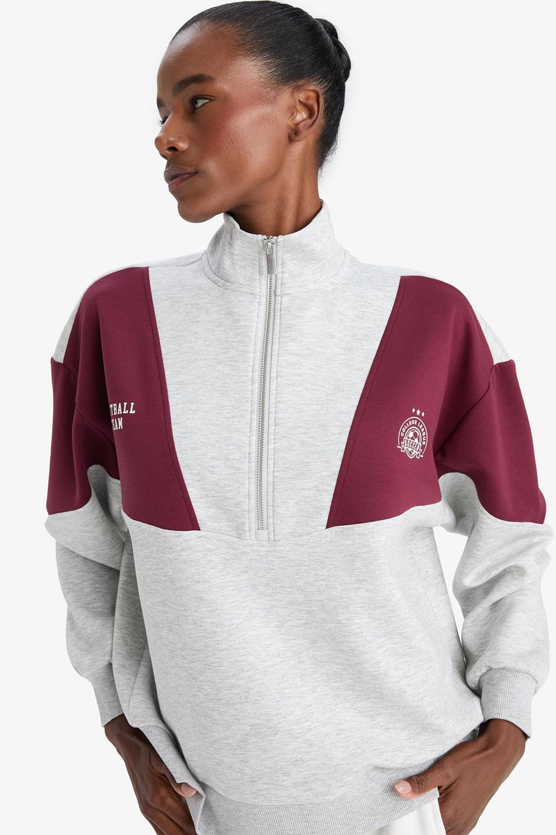 DeFacto Grey Woman DeFactoFit Oversize Loose Fit Half Zip-Up Scuba Fabric Sports Sweatshirt Casual - Image 1