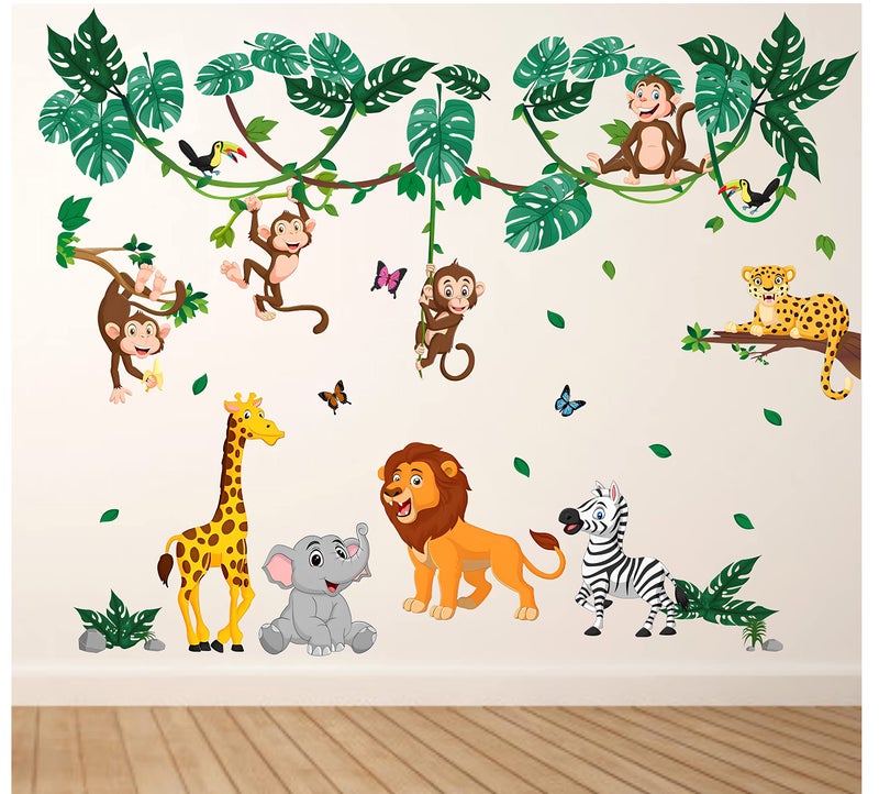 Byte Shop Jungle Cartoon Wall Sticker Multicolor PVC Vinyl-Self-Adhesive - Image 2