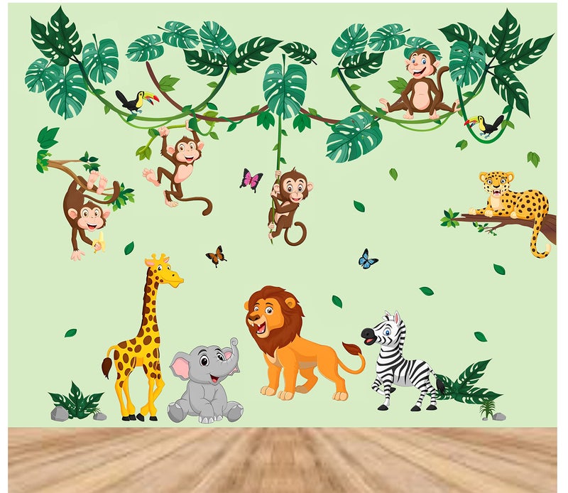 Byte Shop Jungle Cartoon Wall Sticker Multicolor PVC Vinyl-Self-Adhesive - Image 1