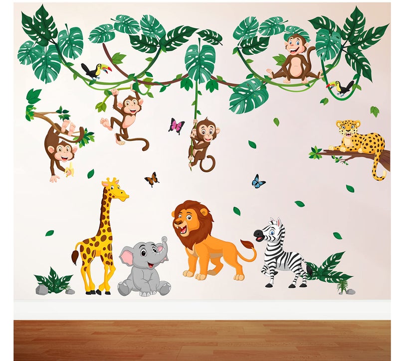 Byte Shop Jungle Cartoon Wall Sticker Multicolor PVC Vinyl-Self-Adhesive - Image 3