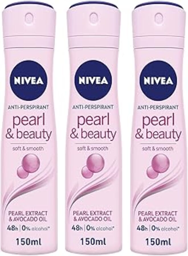 NIVEA Antiperspirant Spray for Women, Pearl & Beauty Pearl Extracts, 3x150ml