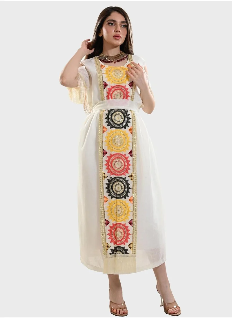 TOP TATO Colorblock Belted Jalabiya