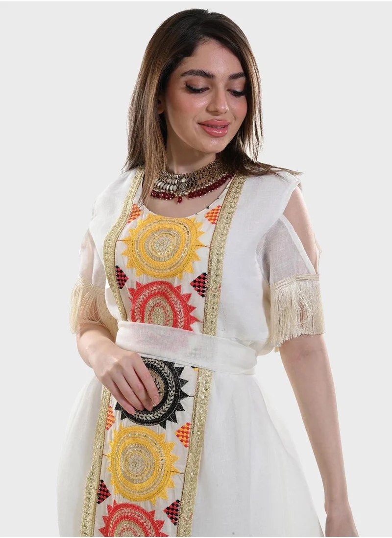 TOP TATO Colorblock Belted Jalabiya