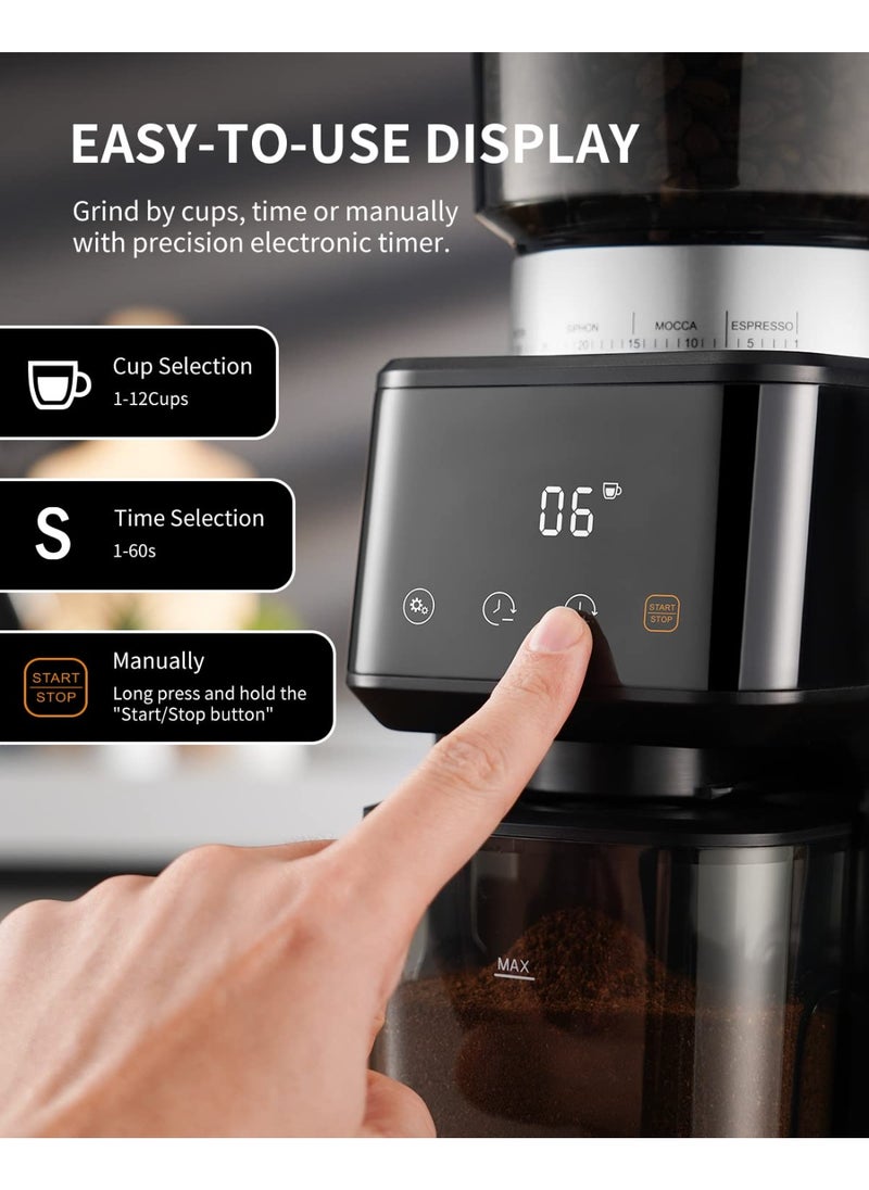 ibsun Conical Burr Espresso Coffee Grinder with Precision Timer 2.0 with 51 Precise Settings for Home Use, Anti-static, Stainless Steel v60  - Image 2