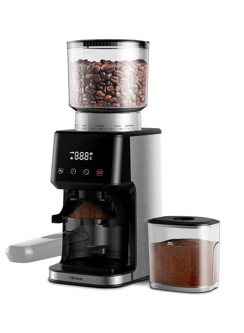 إبسون مطحنة قهوة إسبريسو كهربائية V60 مخروطية الشفرات مع مؤقت دقيق 2.0 - 51 إعداد طحن دقيق للاستخدام المنزلي، مضادة للكهرباء الساكنة، هيكل ستانليس ستيل - Image 1